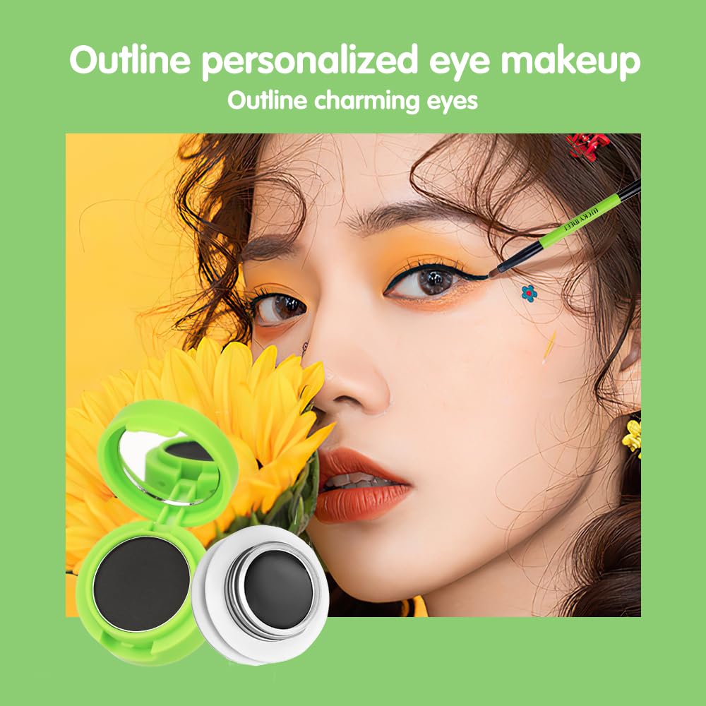Gel Eyeliner Eyebrow Powder, Waterproof Smudgeproof Long Lasting Makeup Eyeliner Gel with Brush Mirror, Pack of 1 (Black)