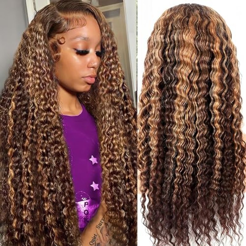 Highlight Ombre Lace Front Wig Human Hair Pre Plucked 13x6 HD Honey Blonde 4/27 Deep Wave Lace Frontal Wigs 200% Density Glueless Colored Wigs for Women Wet and Wavy Lace Front 20 Inch