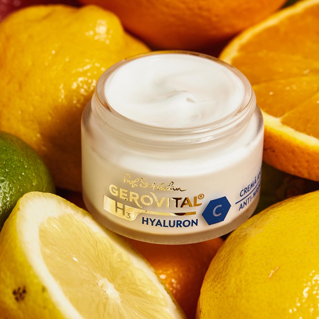 GEROVITAL Anti-Wrinkle Day Face Cream Rich in Hyaluronic Acid, Vitamin C and Niacinamide, Vitamin E, Intense Moisturizer, for Normal, Mixed, Dry Skin, 50 ml