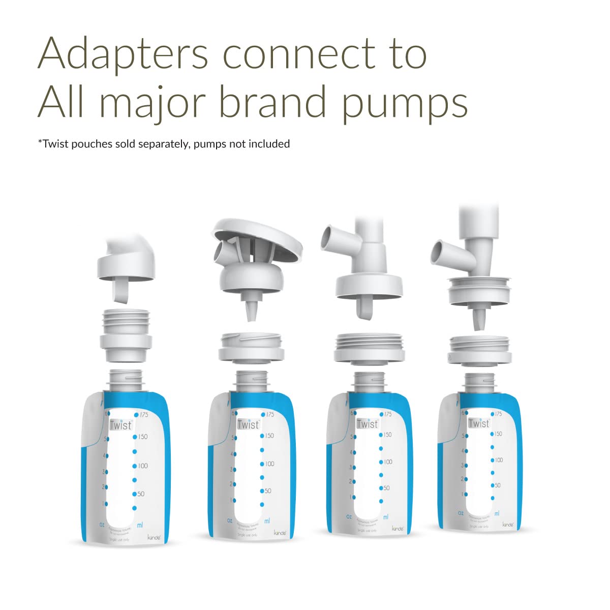 Kiinde Twist Milk Storage Bag Breast Pump & Baby Bottle Adapter Kit for All Major Breast Pump Brands (Pack of 14)