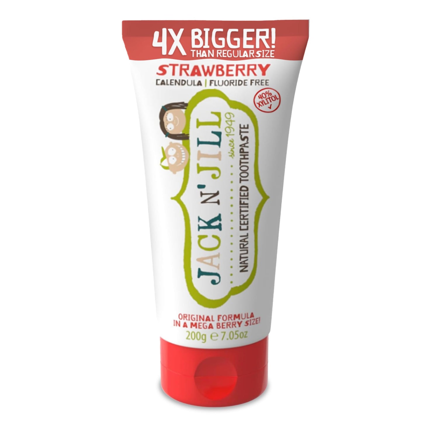 Jack N' Jill Mega Natural Certified Toothpaste 4X More - Fluoride Free Kids & Toddlers Toothpaste, Gently Cleans Teeth, Helps Soothe Gums, 40% Xylitol, BPA Free - Strawberry, 7.05 oz (1-Pack)