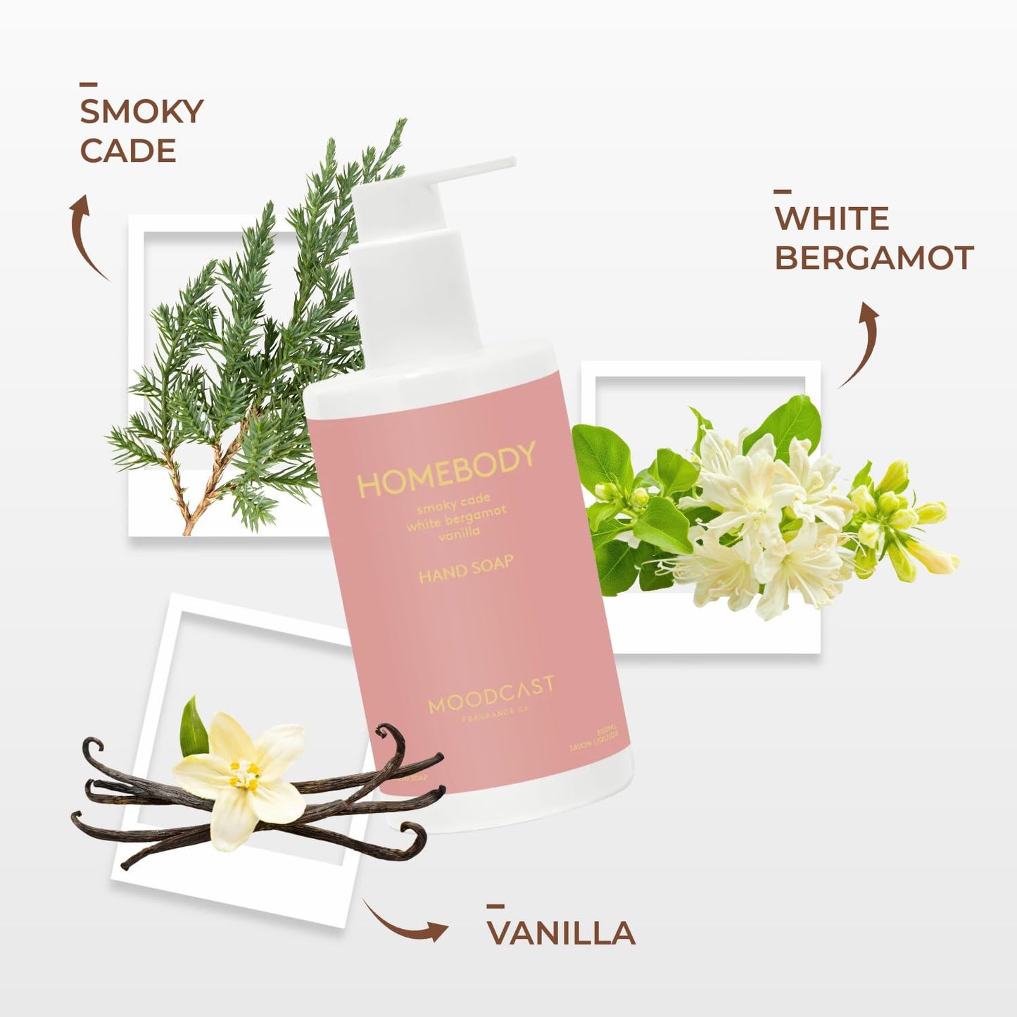 Moodcast Homebody Luxury Hand Soap - Vanilla, White Bergamot & Smoky Cade - Gentle Natural Hand Soap for Bathroom & Kitchen - Vegan, Paraben-Free & Sulfate-Free, Made in the USA