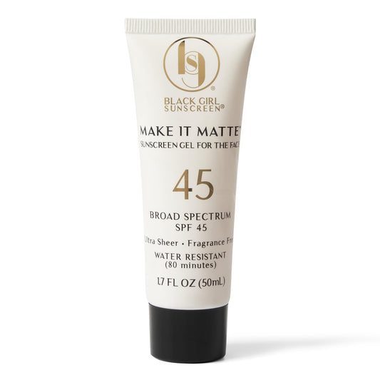 BLACK GIRL SUNSCREEN Make It Matte SPF 45 - Clear Face Sunscreen - No White Residue, Broad Spectrum, Matte Finish, Vegan (Ships with Black or Gold Cap)