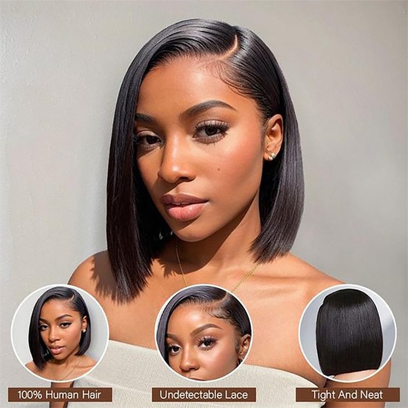 Short Bob Wig Human Hair Straight Wigs for Black Women 13x6 Lace Front Wigs Human Hair 180% Density Brazilian Bob Human Hair Wigs for Beginner Side Part (Natural Color 13x6 Straight Bob, 8 Inch)