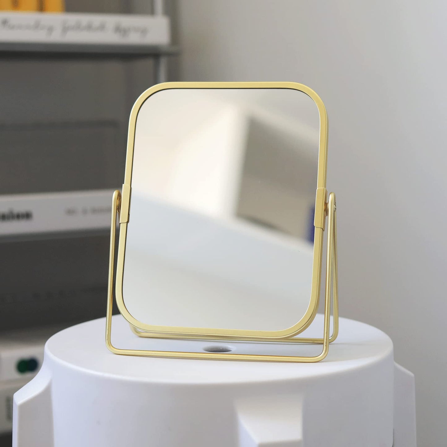 LONGSHENG - SINCE 2001 - Gold Tabletop Makeup Mirror Double Side Square Vanity Mirror Desk Mirror for Home Bathrom