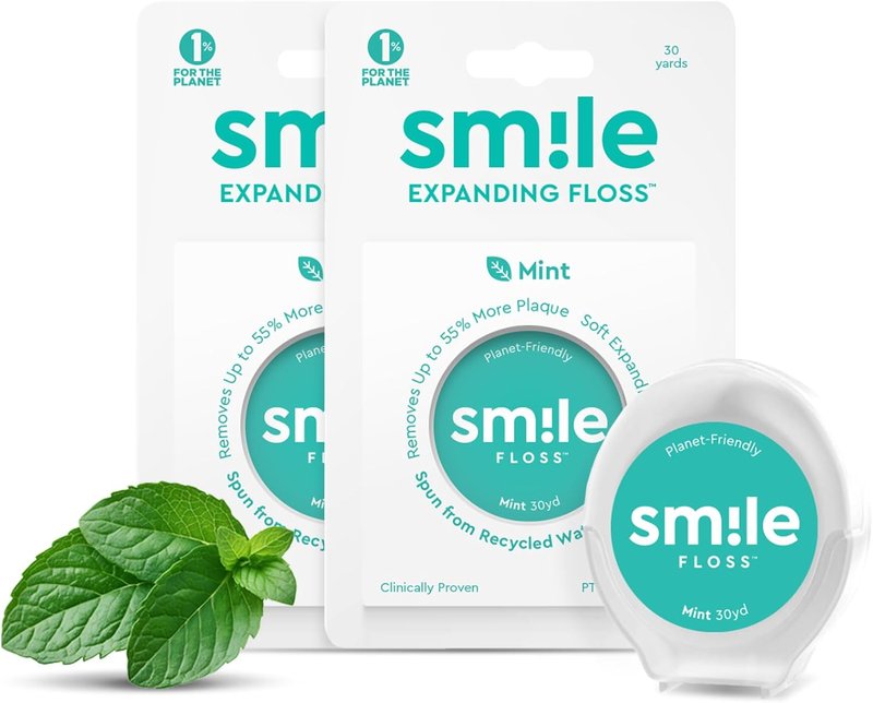 Smile Expanding Floss - Premium Waxed Dental Floss for Plaque Removal | Natural Mint, 2-Pack (30 Yards Each)