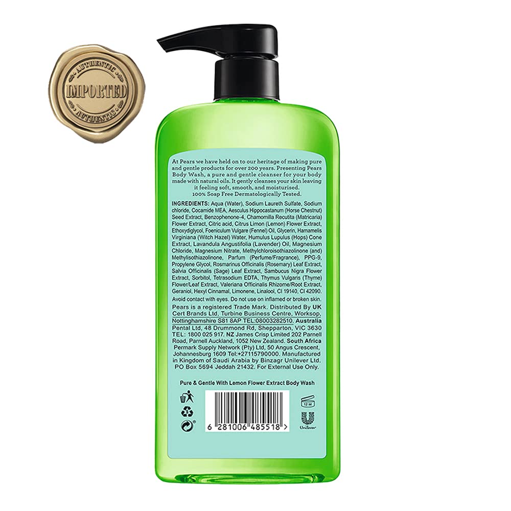 DOPICT Pears Pure & Gentle Shower Gel, Body Wash with Oil Clear Formula for Removing Excess Oil with Lemon Flower Extracts, 100% Soap Free, Imported, 500 ml