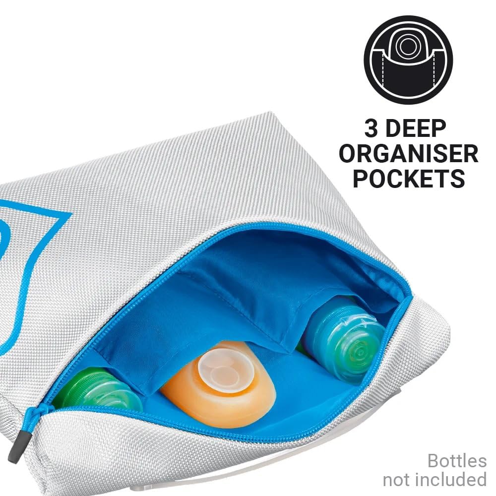 Go Travel Wash Bag, Silver and Green, 2 organiser pockets, 11.42 x 7.48 x 3 inches, Wipe Clean lining and carry handle