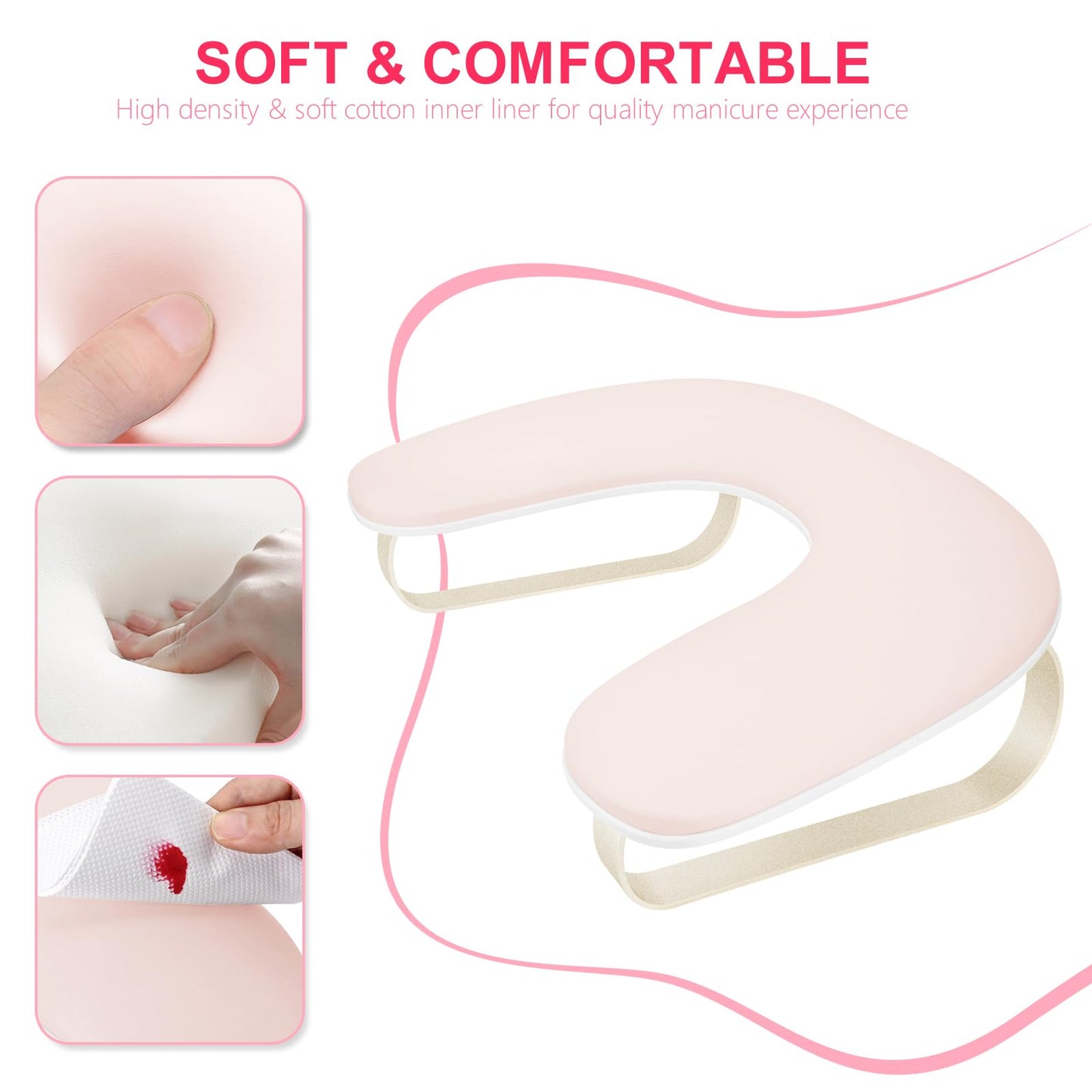 Manicure Arm Rest,U Shaped Nail Hand Rest Pillow with Gold Aluminum Bracket, Cleanable PU Leather Nail Arm Rest Stand for Nail Tech Salon Home Use (Pink)