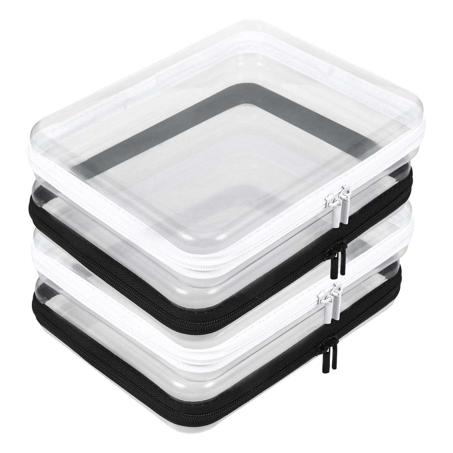 4 Pack Clear Hard Shell Zipper Case, 8×9" Plastic Clear Storage Zipper Case, Transparent Waterproof Hard Pouches for Makeup Cosmetic Snacks Building Blocks Puzzles Doll Storage Cases, Multicolor,M