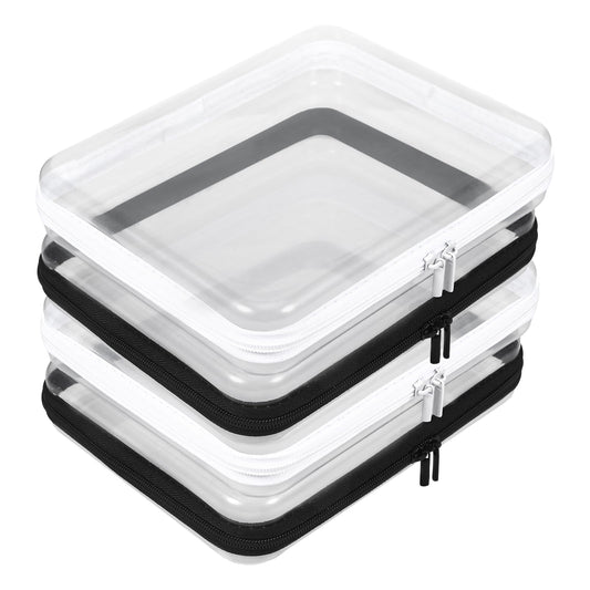 4 Pack Clear Hard Shell Zipper Case, 8×9" Plastic Clear Storage Zipper Case, Transparent Waterproof Hard Pouches for Makeup Cosmetic Snacks Building Blocks Puzzles Doll Storage Cases, Multicolor,M