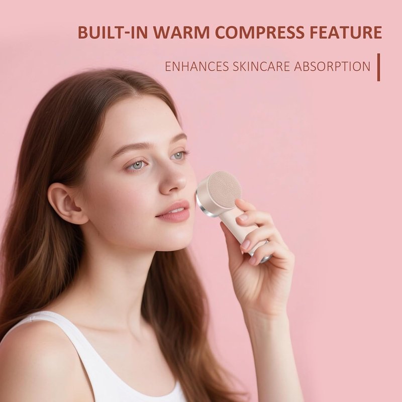 Ultra-Soft Silicone Electric Face Scrubber - Rechargeable 2-in-1 Heating & Exfoliating Brush | Gentle Deep Cleansing Tool