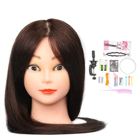 MEAHUS 24" Human Hair Blend Braiding Mannequin Head, Dark Brown with Clamp
