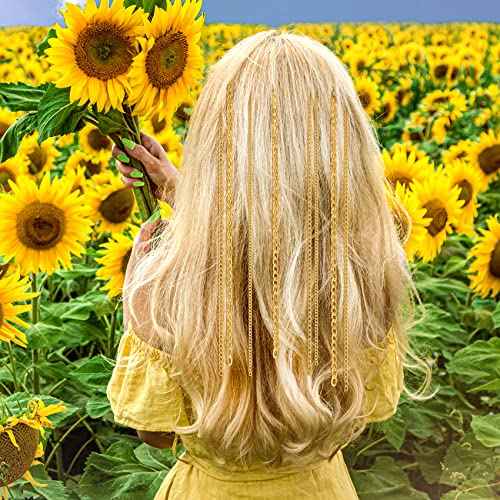 PAGOW 9Pcs Hair Clips Set - Multi-Strand Gold Head Chain, Tassel Ponytail Holders for Women and Girls, Nightclub Christmas Thanksgiving Party Accessory