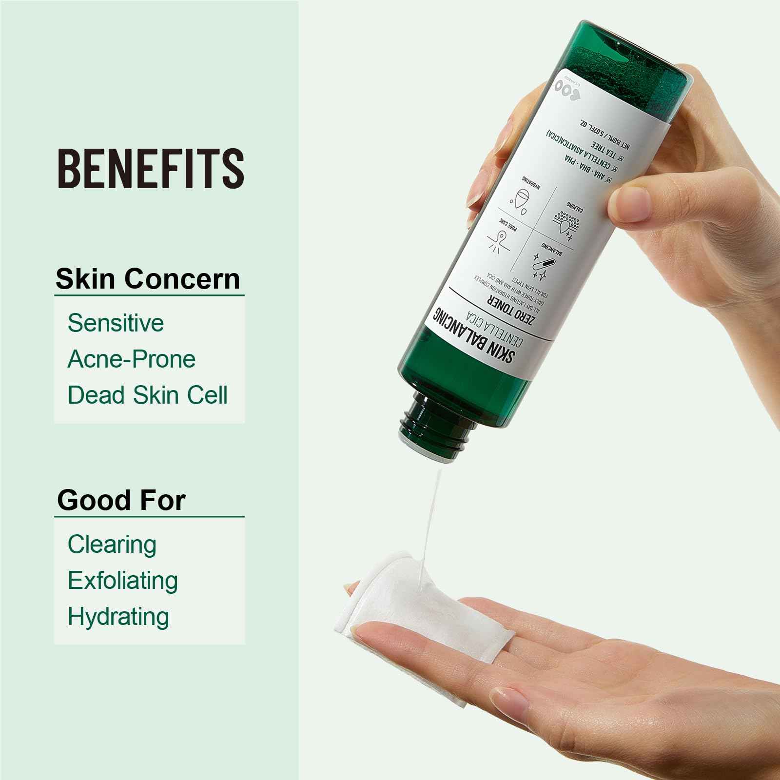 DEARBOO SKIN Balancing Centella Cica Zero Facial Toner 5.07 fl.oz(150ml) | AHA BHA PHA and Teatree | Soothing, Calming, Hydrating for Sensitive Skin | Daily Korean Skincare