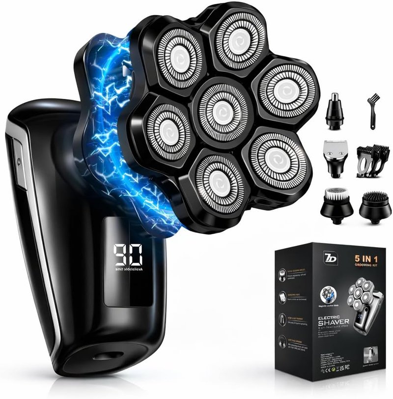 Electric Head Shaver for Bald Men - 7D Floating Blades, IPX7 Waterproof | Rechargeable & Detachable Design