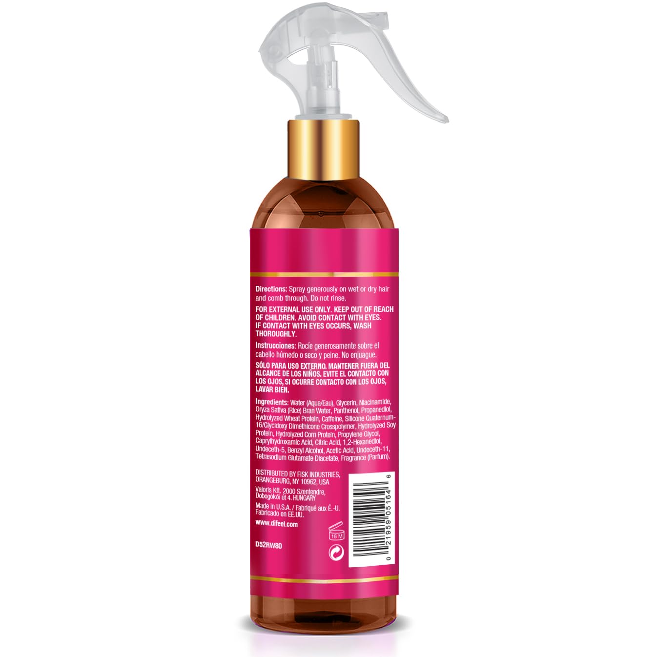 Difeel Rice Water Leave-in Conditioning Spray 8 oz. - Spray Leave in Conditioner For Dry Damaged Hair
