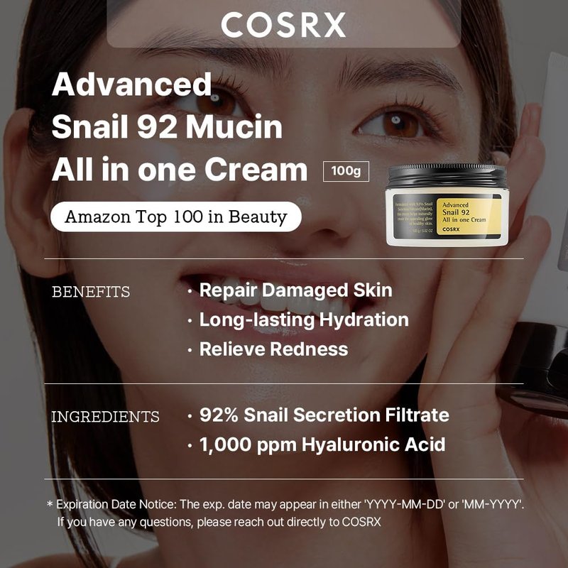 COSRX Snail 92% Cream - Hydrating Snail Mucin Moisturizer & Hydrogel Mask Set | Travel Essentials, Korean Skin Care