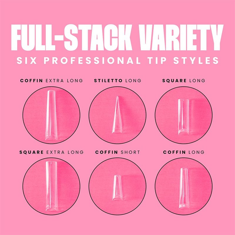 V Beauty Pure Square Nail Tips - Square, Long, Acrylic Nail and Gel Tips, Curved Extension, Professional Long Flexible Fake Nails with the Perfect C Curve, Half Cover and Clear - 504 pcs