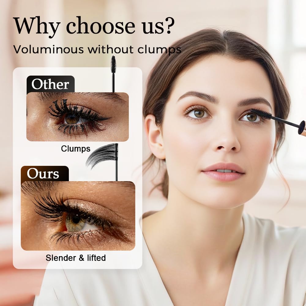 Ultra-Fine Lengthening Waterproof Quick-Dry Mascara, Waterproof Quick Drying Curling Mascara, Wand Mascara, 3D Curling Eyelash Long, Lasting Smudge-Proof No Clumping (Black)