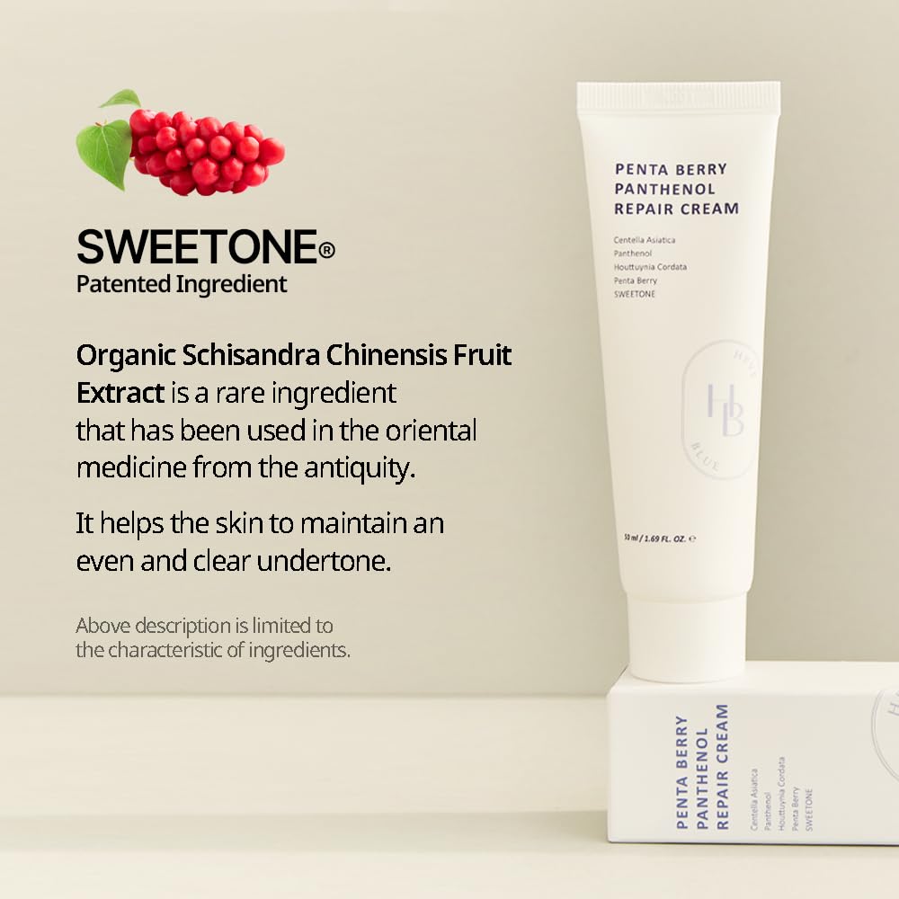 HEVEBLUE Penta Berry Panthenol Repair Cream - Vegan, Centella, Cica Barrier, Restore Moisture Balance, Deep Hydration, Sensitive Skin, Low Irritation, Korean Skincare, K-Beauty, Hypoallergenic