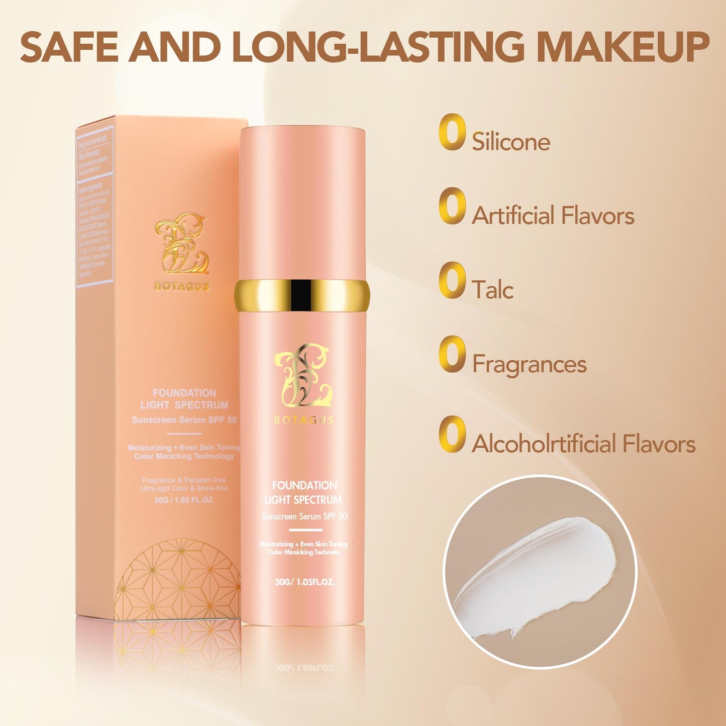 Color Changing Foundation, 4 in 1-Light Spectrum Liquid Foundation with SPF 50+, Concealer Cosmetic Lightweight Makeup, Longwearing & Waterproof for Makeup Light 1pack