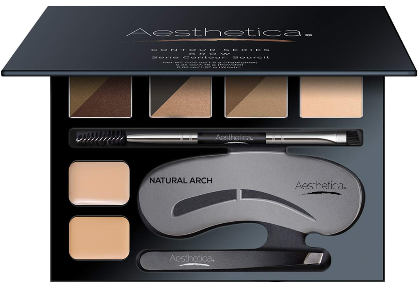 Aesthetica Brow Contour Kit - 16-Piece Eyebrow Makeup Palette with Powders, Stencils & Tools | Perfect Birthday Gift for Her