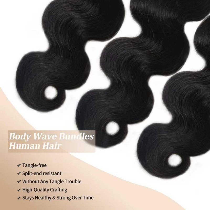 EclatWigs 12A Unprocessed Brazilian Human Hair Body Wave Bundles 1 Bundle 22 Inch Natural Black Soft Smooth Double Weft Quick Weft Hair Extensions for Women