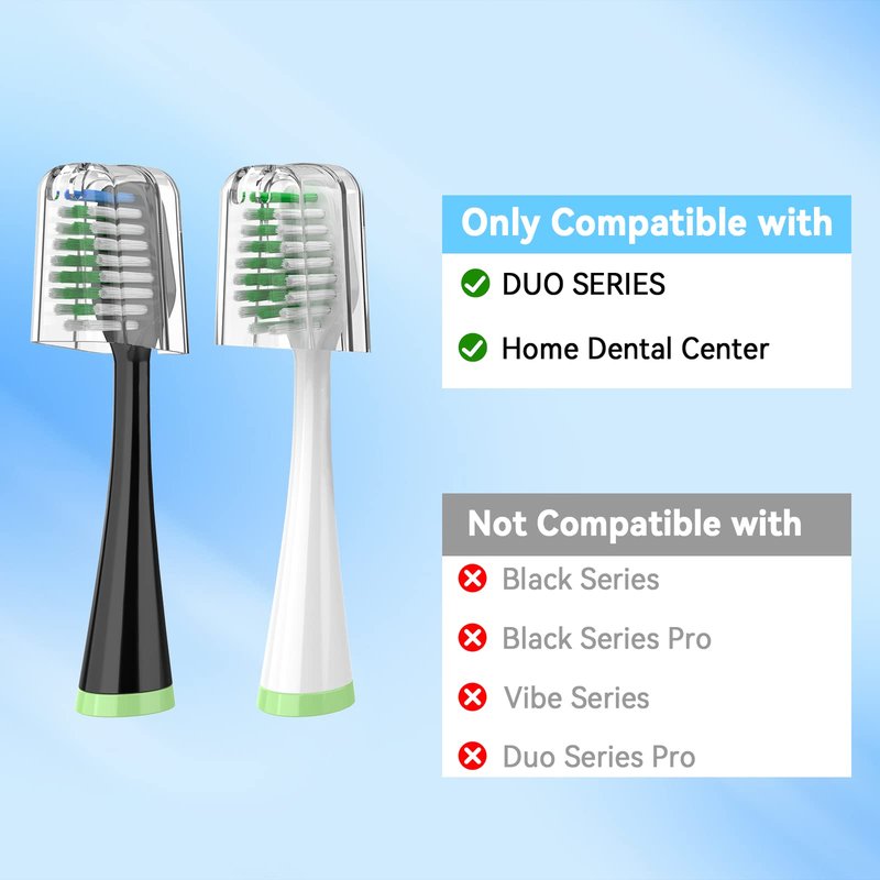 Replacement Brush Heads for AquaSonic Duo Series & Home Dental Center Sonic Electric Toothbrush, 10 Count with Travel Covers, Black and White