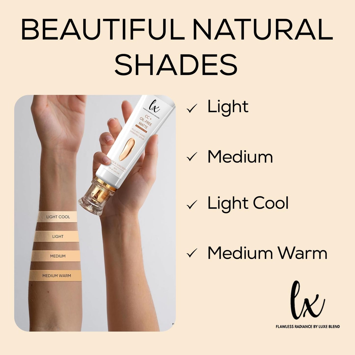 Lx Blend CC+ Cream | Oil-Free Matte Foundation with SPF 40 | Full Coverage, Anti-Aging, Long-Wear Hydrating Makeup for Oily Skin | Fragrance-Free, Shine Control, 1.08 FL OZ