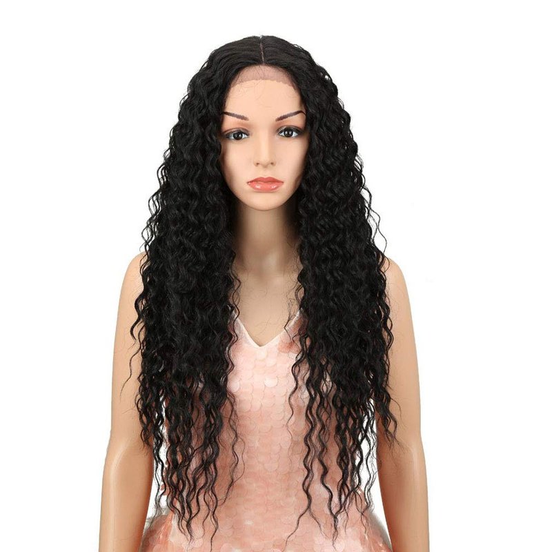 Lace Front Wigs for Women - 28” Long Curly Black Synthetic Wig | Heat Resistant, 130% Density