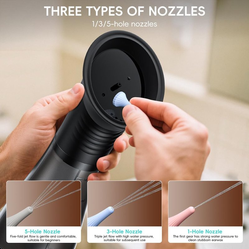 Ear Wax Removal with LED Display, Temodu Electric Ear Cleaner, Rechargeable Earwax Remove Removal Ear Irrigation System, 3 Pressure Modes Ear Cleaning Earwax Removal (12 Disposable Tips)-Black