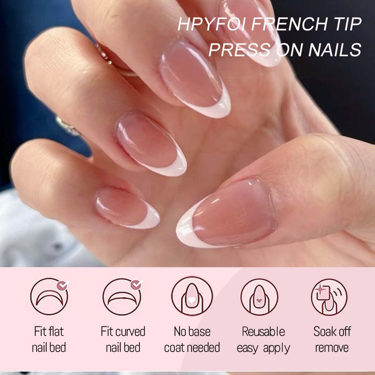 HPYFOI French Tip Press On Nails - 9 Colors, Short Almond, 216Pcs