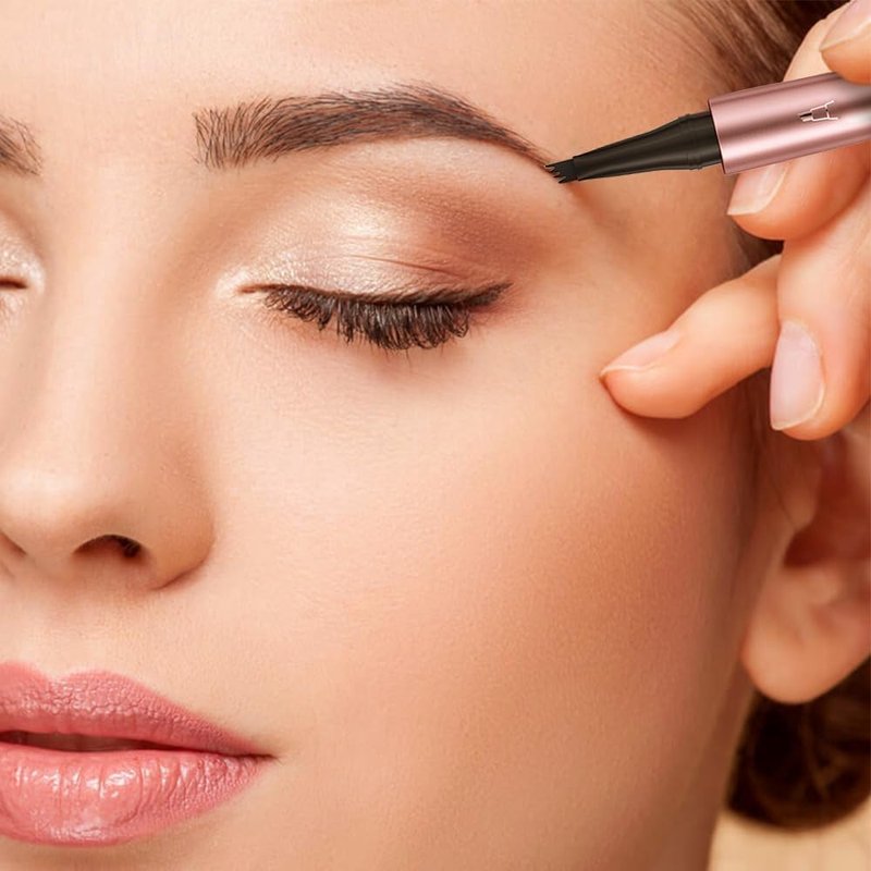Waterproof Eyebrow Pen - 3D Microblading Pencil with 4 Tips | Long-Lasting Smudge-Proof Eyebrow Definer in Dark Brown