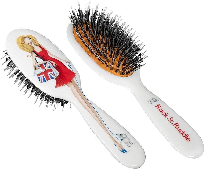 Rock & Ruddle Natural Mixed Boar Bristle Hair Brush for Women, Kids (Small/Travel Size, 17.5cm) - Perfect for Wet or Dry Hair, Detangling Smoothing Blowdrying - Made in UK - Miss Daisy Union Jack
