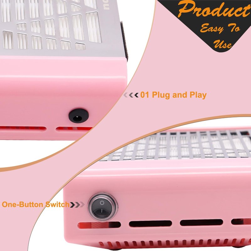 ibubu Nail Dust Collector Machine Electric Strong Suction Nail Dust Vacuum Cleaner Nail Salon Dust Extractor Acrylic Nail Powder Dust Collector Vacuum Fan with Multiple Tool Kits for Nails Pink