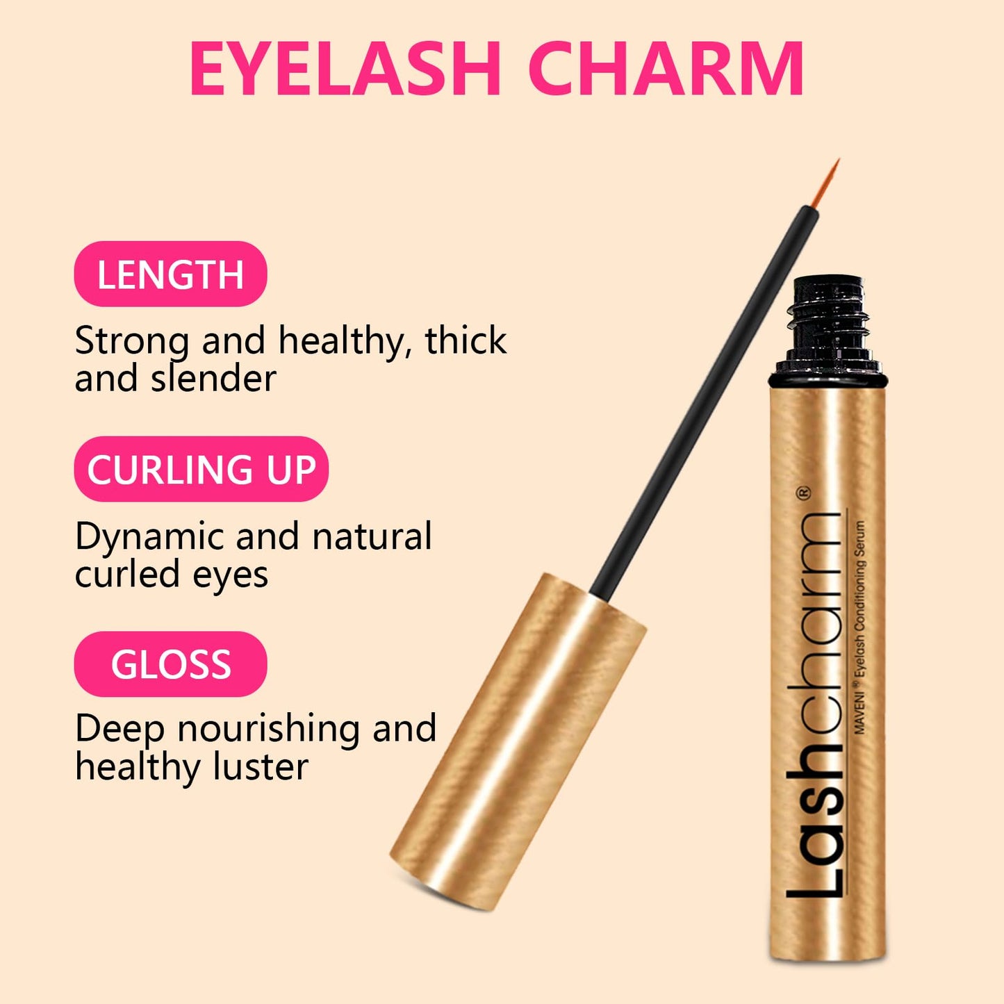 MAVENI Lash Enhancing Serum, Women's Advanced Cosmetics, Eyelash Growth Serum, Promote Longer, Fuller, and Denser Eyelashes, Fast and Effective (Gold, 0.1 Fl Oz (Pack of 1))