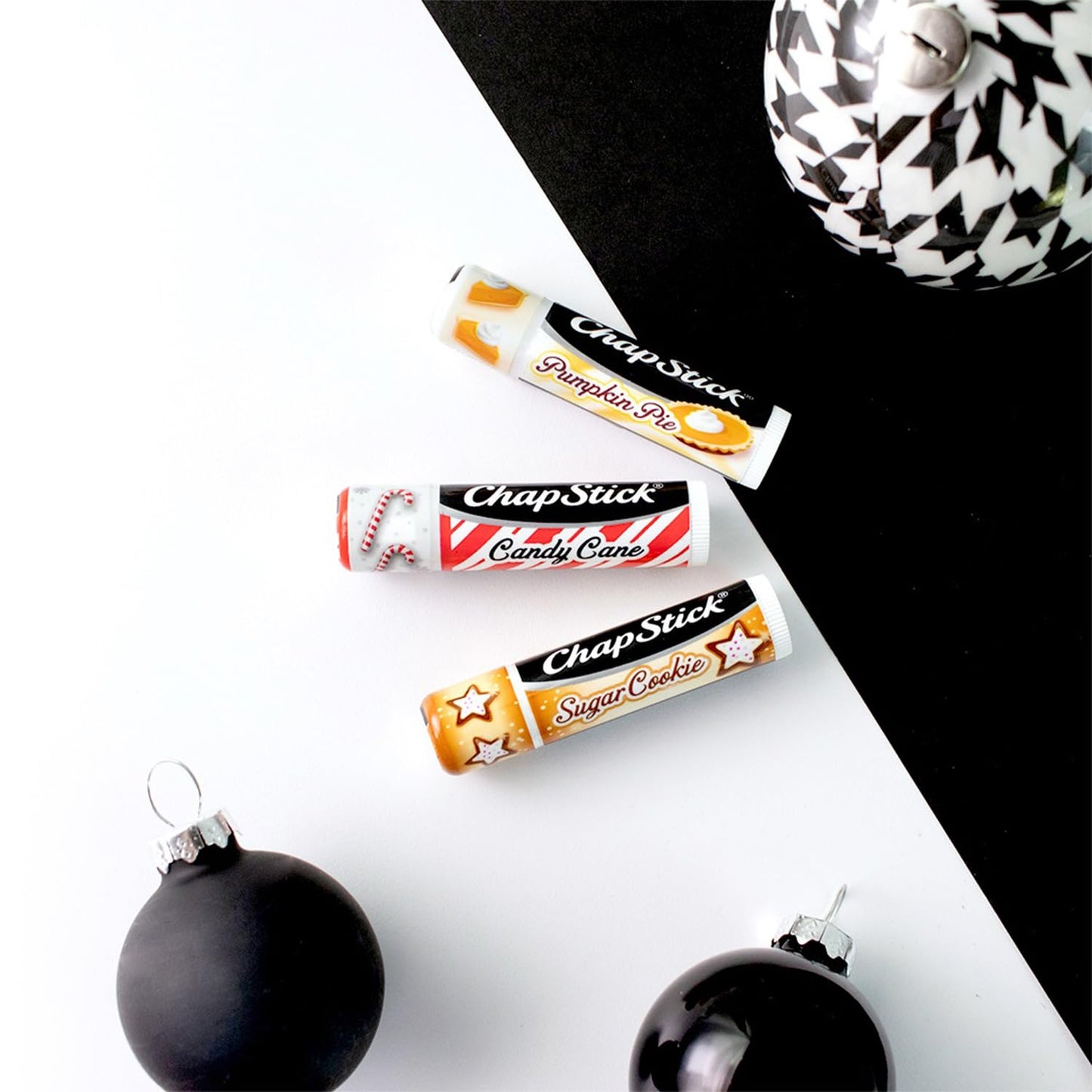 ChapStick Bulk Lip Balm, Holiday Variety 3-Packs x 6 (18 Sticks) – Candy Cane, Sugar Cookie, and Pumpkin Pie Flavored Lip Moisturizers, Stocking Stuffers, 0.15 Oz Ea