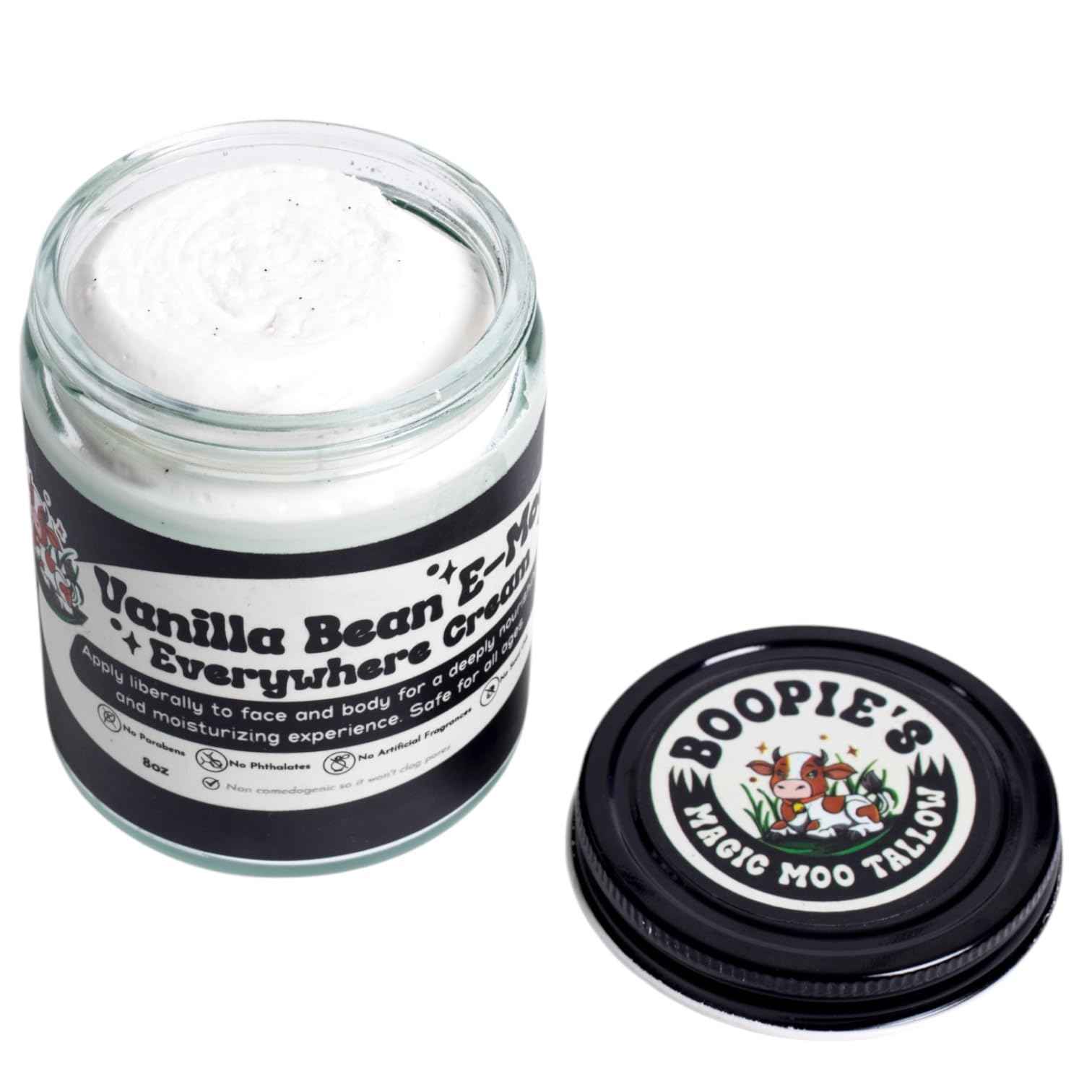 Magic Moo Tallow Vanilla Bean E-Moo Moisturizing Everywhere Cream with Organic Emu Oil. For acne, stretch marks, eczema, hyrdation, dry skin & more. 2oz