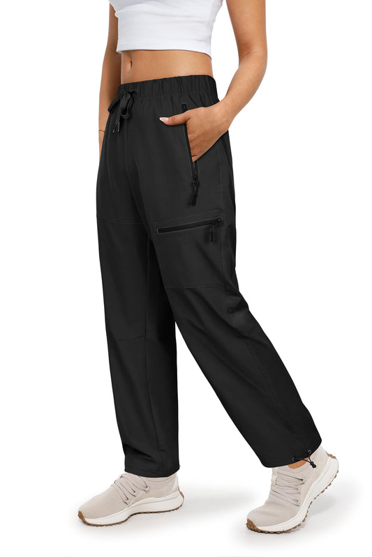 Cosmolle Women's Hiking Work Pants Durable Water-Repellent Design Multiple Zipper Pockets Adjustable Cuffs Perfect for Hiking Travel and All Outdoor Activities (Black XX-Large)