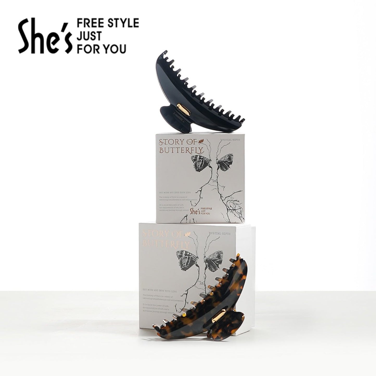 Acetate Hair Clip for Women, SHE'S FREE STYLE JUST FOR YOU [2024 New] Premium Tortoise Shell Hair Claw Clips, Butterfly Hair Accessory (Tortoise-4.8")