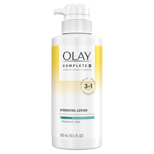 Olay Complete+ Hydrating Lotion Fragrance-Free, 10.1 FL OZ, 3-in-1 Nourishing Face Moisturizer for All Skin Types with Vitamin B3, Vitamin E, and Ceramides
