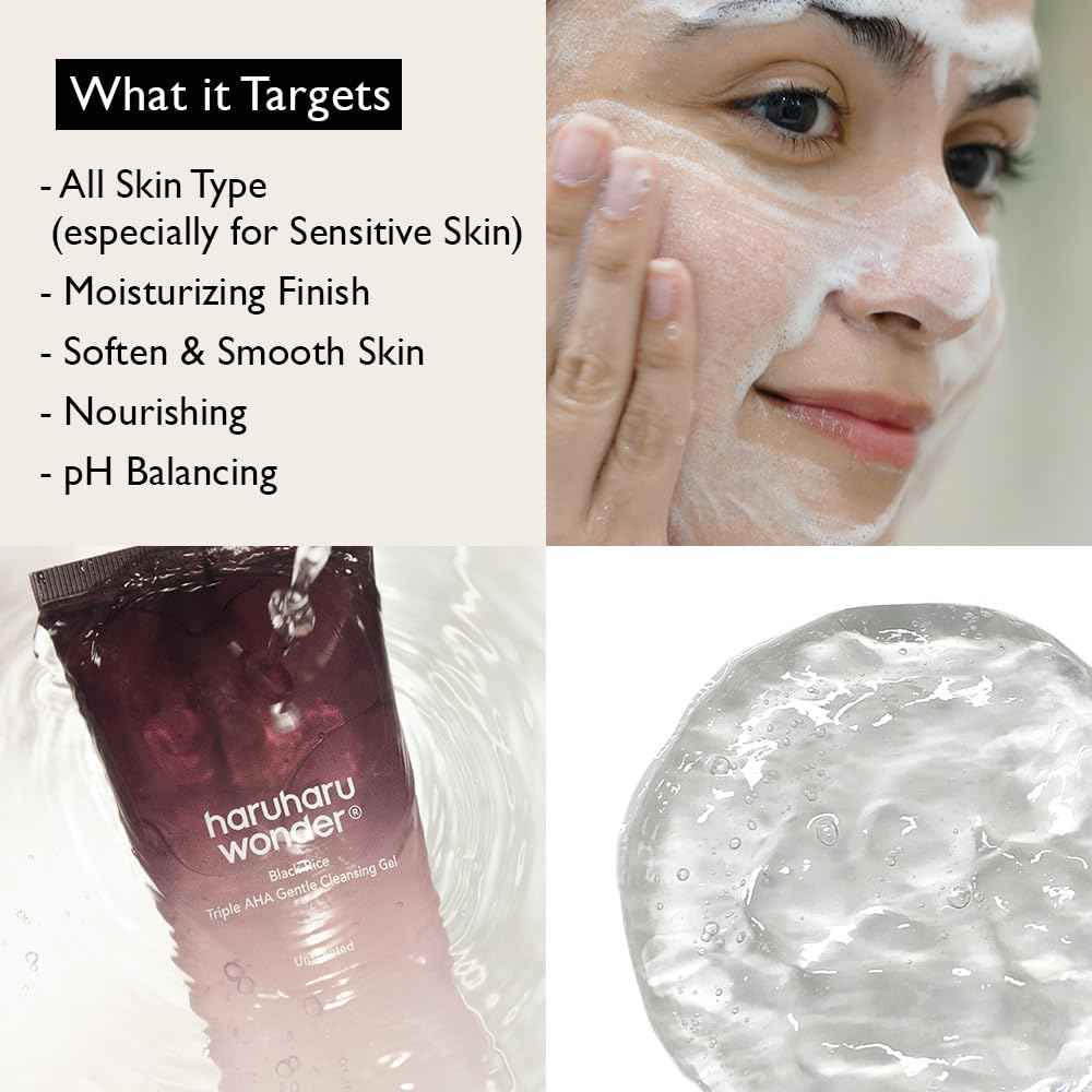 Haruharu Wonder Black Rice Hyaluronic Toner for Sensitive Skin & Triple AHA Cleansing Gel Bundle