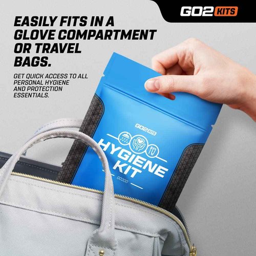 Go2Kits Ultimate Travel Toiletry & PPE Kits, Hygiene Kit with Shaving Supplies & PPE for Travel, Business & Charity with Reusable Toothbrush, Bath Soap & Other Essential Toiletries, 1-Pack (GO200)
