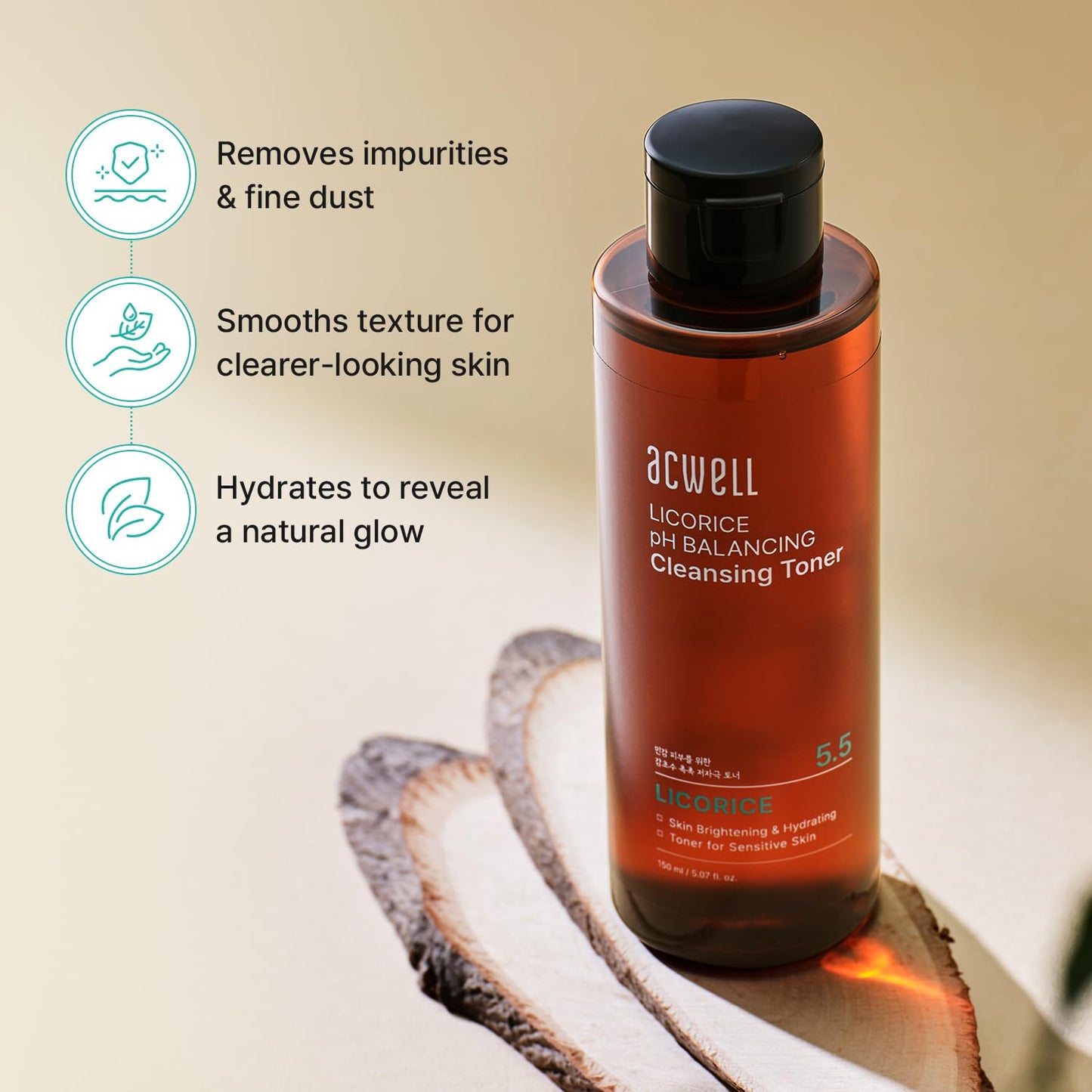 ACWELL Licorice Toner | pH 5.5 Alcohol-Free Hydrating Formula for Dull & Combination Skin - 5.07 fl oz