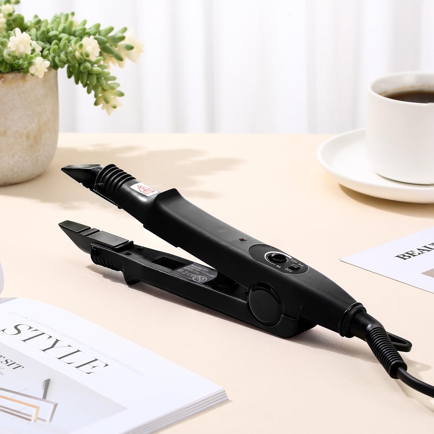 Lothee Hair Extension Tool with Keratin Glue Granule Beads, US Plug, Professional Hair Extensions Tools Heat Iron Connector Wand for U Tip Hair Extensions, B Head (Black)