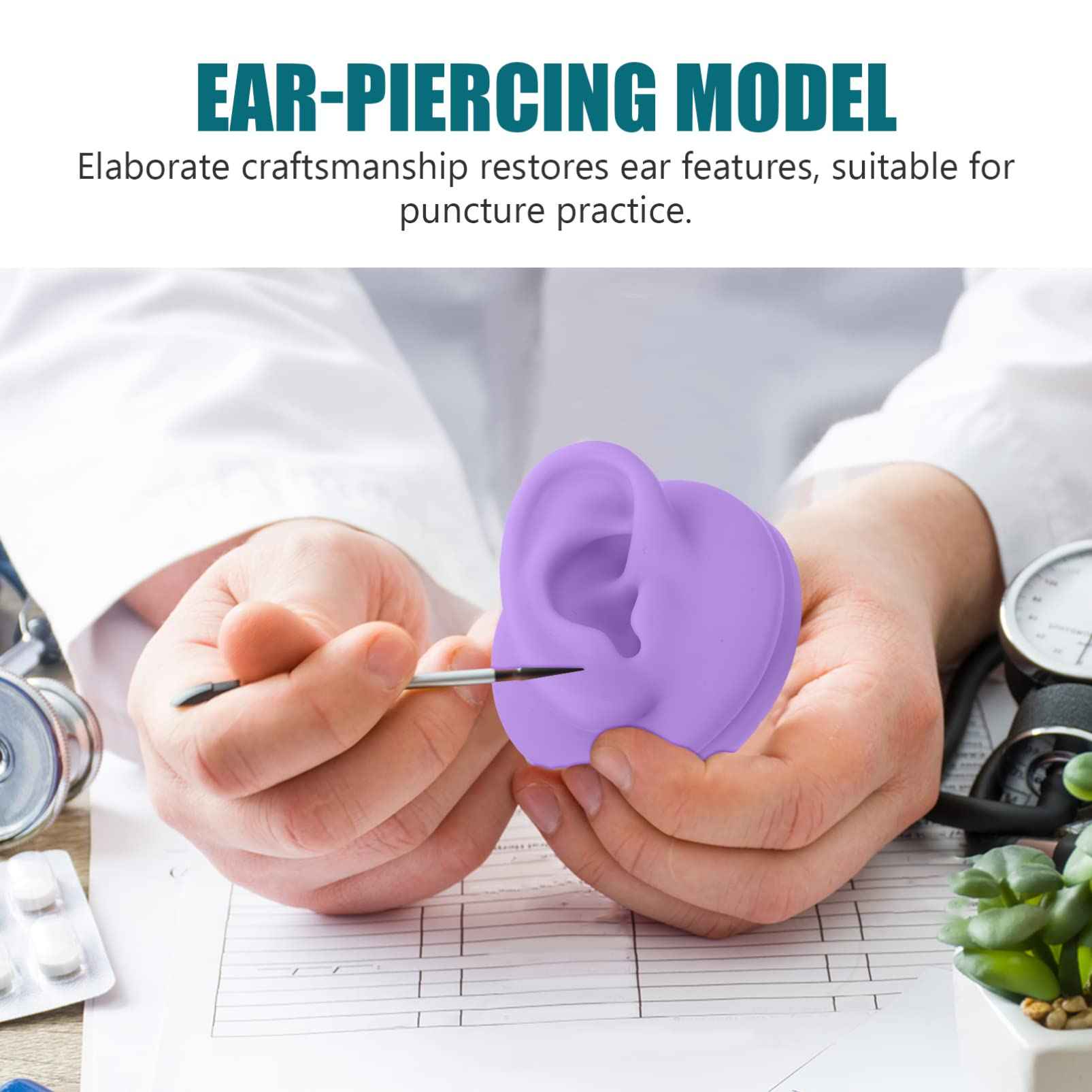 ARTIBETTER 2pcs Silicone Ear Models for Piercing Practice, Jewelry Display, Teaching, Sketching, Simulation Human Ear Models (Purple)