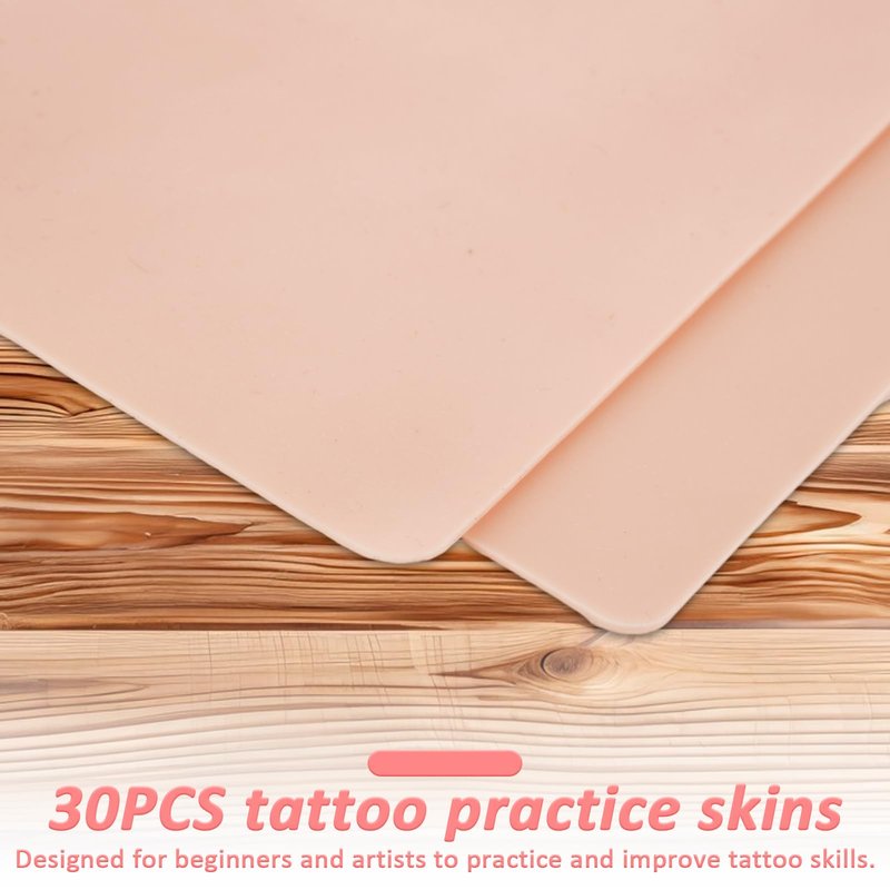 30Pcs Blank Tattoo Practice Skin, 8x6in Practice Skin Double Sides Fake Skin Tattoo Skin Practice Sheet for Beginners and Experienced Artists (0.04inch)