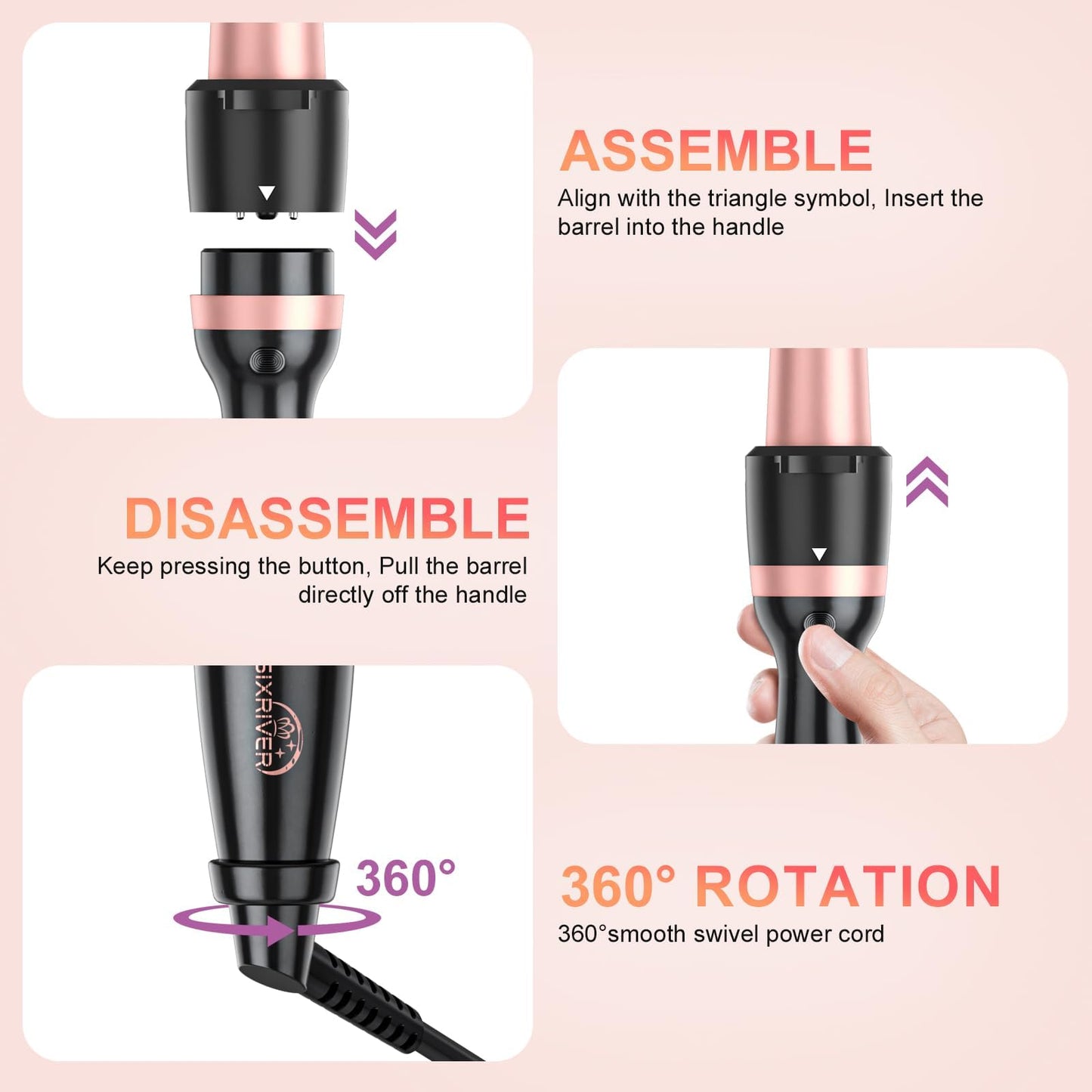 5 in 1 Curling Wand Set - Thermal Brush and 4 Ceramic Hair Crimper