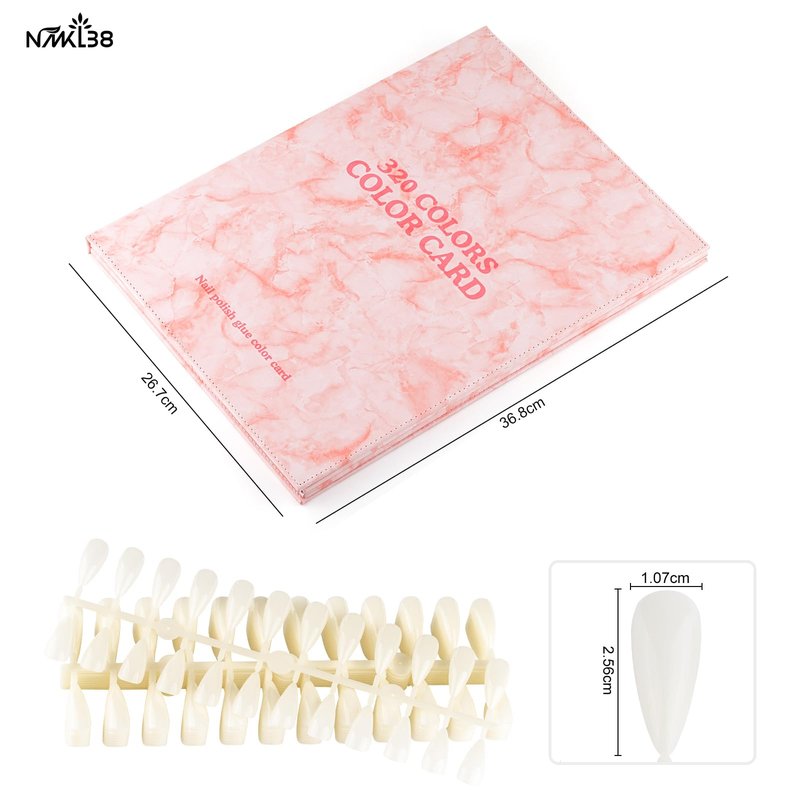NMKL38 320 Nail Colors Chart Nail Gel Polish Display Book with 240 False Nail Tips Professional Salon Nail Color Swatches Nail Practice Card Board (Pink)